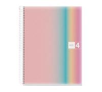 Miquelrius - Cuaderno A4 Cuadriculado 5 mm, 120 Hojas 70 g/m², 4 Franjas de Colores Multiasignatura, Cubierta de Polipropileno, Espiral Microperforado, 4 Taladros para Archivar, Aurora West Bay