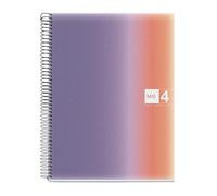 Miquelrius - Cuaderno A4 Cuadriculado 5 mm, 120 Hojas 70 g/m², 4 Franjas de Colores Multiasignatura, Cubierta de Polipropileno, Espiral Microperforado, 4 Taladros para Archivar, Aurora Provence