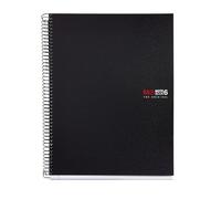 Miquelrius - Cuaderno A4 Notebook The Original, 6 franjas de colores, Cubierta polipropileno opaco, Tamaño 210 x 297 mm, 4 Taladros, 150 Hojas de 70 g/m², Cuadrícula de 5 mm, Color Negro
