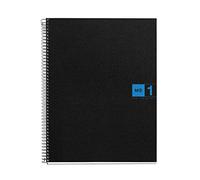 Miquelrius - Cuaderno A4 Cuadriculado, 80 Hojas, Negro/Azul | Tapa Flexible de Polipropileno, Banda de Color, 70 g/m², Espiral Coil-Lock, Microperforado, 4 Taladros, Notebook The Original