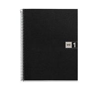 Miquelrius - Cuaderno A4 Cuadriculado, 80 Hojas, Negro/Gris | Tapa Flexible de Polipropileno, Banda de Color, 70 g/m², Espiral Coil-Lock, Microperforado, 4 Taladros, Notebook The Original