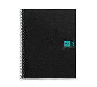Miquelrius - Cuaderno A4 Cuadriculado, 80 Hojas, Negro/Turquesa | Tapa Flexible de Polipropileno, Banda de Color, 70 g/m², Espiral Coil-Lock, Microperforado, 4 Taladros, Notebook The Original