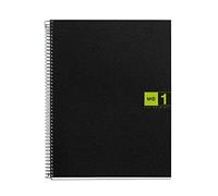 Miquelrius - Cuaderno A4 Cuadriculado, 80 Hojas, Negro/Verde | Tapa Flexible de Polipropileno, Banda de Color, 70 g/m², Espiral Coil-Lock, Microperforado, 4 Taladros, Notebook The Original