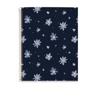 Miquelrius - Notebook A4 (210 x 297 mm), Cuadrícula 5 mm, 120 Hojas de 70 g/m², Cubierta de cartón con detalles dorados, 4 Franjas de color, Espiral cobre, Colección Midnight Secrets, Flores azules