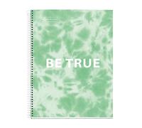 Miquelrius - Cuaderno Libreta, Tapa Dura Cartón, A4, 4 Franjas de Colores, 120 Hojas Cuadriculadas de 90 gramos, 4 Taladros, Tie Dye Menta