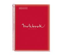 Miquelrius - Cuaderno A4 Notebook Emotions, 80 Hojas 90 g/m², Rayado Séyès, 1 Franja de Color, Espiral Microperforado, Tapa Polipropileno, 4 Taladros, Color Rojo
