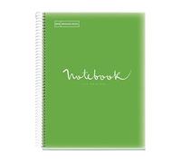 Miquelrius - Cuaderno A4 Notebook Emotions, 120 Hojas 90 g/m², Cuadrícula 5 x 5 mm, 5 Franjas de Colores, Espiral Microperforado, Tapa Polipropileno, 4 Taladros, Color Verde
