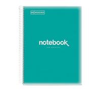 Miquelrius - Cuaderno A4 Notebook Emotions, 120 Hojas 90 g/m², Cuadrícula 5 x 5 mm, 5 Franjas de Colores, Espiral Microperforado, Tapa Polipropileno, 4 Taladros, Color Turquesa