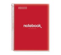 Miquelrius - Cuaderno A4 Notebook Emotions, 120 Hojas 90 g/m², Cuadrícula 5 x 5 mm, 5 Franjas de Colores, Espiral Microperforado, Tapa Polipropileno, 4 Taladros, Color Rojo