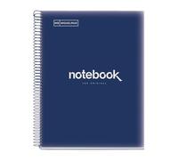 Miquelrius - Cuaderno A4 Notebook Emotions, 120 Hojas 90 g/m², Cuadrícula 5 x 5 mm, 5 Franjas de Colores, Espiral Microperforado, Tapa Polipropileno, 4 Taladros, Color Azul Marino