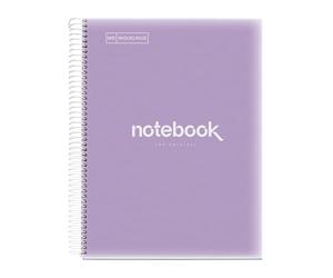 Miquelrius - Cuaderno A4 Notebook Emotions, 120 Hojas 90 g/m², Rayado Horizontal 7 mm, 5 Franjas de Colores, Espiral Microperforado, Tapa Polipropileno, 4 Taladros, Color Lavanda