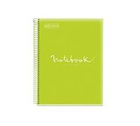 Miquelrius - Cuaderno A4 Notebook Emotions, 120 Hojas de 90 g/m², Cuadrícula 5 mm, 5 Franjas de Colores, Espiral Microperforado, Cuaderno Cuadriculado, Tapa Extra Rígida, 4 Taladros, Verde Lima