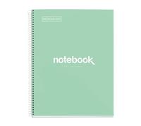 Miquelrius - Cuaderno A4 Notebook Emotions, 120 Hojas de 90 g/m², Rayado Horizontal 7 mm, 5 Franjas de Colores, Espiral Microperforado, Cuaderno Rayado, Tapa Extra Rígida, 4 Taladros, Menta