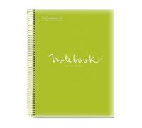 Miquelrius - Cuaderno A4 Notebook Emotions, 160 Hojas 90 g/m², Cuadrícula 5 x 5 mm, 8 Franjas de Colores, Espiral Microperforado, Tapa Polipropileno, 4 Taladros, Color Verde Lima