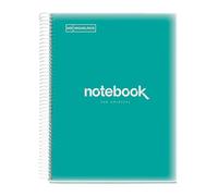 Miquelrius - Cuaderno A4 Notebook Emotions, 160 Hojas 90 g/m², Cuadrícula 5 x 5 mm, 8 Franjas de Colores, Espiral Microperforado, Tapa Polipropileno, 4 Taladros, Color Turquesa