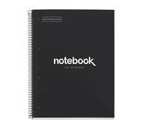 Miquelrius - Cuaderno A4 Notebook Emotions, 80 Hojas 90 g/m², Cuadrícula 5 x 5 mm, 1 Franja de Color, Espiral Microperforado, Cuaderno Cuadriculado, Tapa Extra Rígida, 4 Taladros, Negro