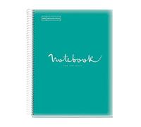 Miquelrius - Cuaderno A4 Notebook Emotions, 80 Hojas 90 g/m², Rayado Séyès, 1 Franja de Color, Espiral Microperforado, Tapa Polipropileno, 4 Taladros, Color Turquesa