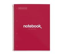 Miquelrius - Cuaderno A4 Notebook Emotions, 80 Hojas 90 g/m², Cuadrícula 5 x 5 mm, 1 Franja de Color, Espiral Microperforado, Cuaderno Cuadriculado, Tapa Extra Rígida, 4 Taladros, Rojo