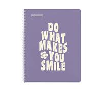 Miquelrius - Cuaderno A4, Notebook mensajes, 1 Franja de color, 80 Hojas de 90 g/m², Rayado horizontal de 7 mm, 4 Taladros, Cubierta de cartón duro, Color morado