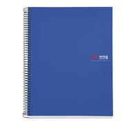 Miquelrius - Cuaderno A4 Notebook The Original, 6 franjas de colores, Cubierta polipropileno opaco, Tamaño 210 x 297 mm, 4 Taladros, 150 Hojas de 70 g/m², Cuadrícula de 5 mm, Color Azul