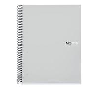 Miquelrius - Cuaderno A4 Notebook The Original, 6 franjas de colores, Cubierta polipropileno opaco, Tamaño 210 x 297 mm, 4 Taladros, 150 Hojas de 70 g/m², Cuadrícula de 5 mm, Color Gris