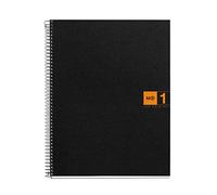 Miquelrius - Cuaderno Notebook The Original, Tamaño A4, 80 Hojas de 70 g/m² y 1 Franja de Color, Rayado Cuadrícula 5 mm, 4 Taladros, Cubierta de Polipropileno, Color Negro/Naranja
