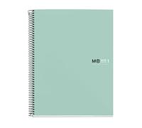 Miquelrius - Cuaderno Notebook A4 The Original Colors, 80 Hojas de 90 g/m² y 1 Franja de Color, Rayado Cuadrícula 5 mm, 4 Taladros, Tapa Dura Cartón Plastificado, Color Aqua