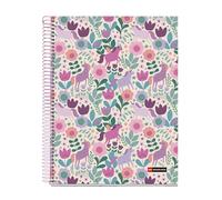 Miquelrius - Cuaderno A4 rayado 7 mm, 120 hojas microperforadas de 4 colores multiasignatura, Papel opaco de 70 g/m², Tapa de cartón extra duro, Espiral, 4 taladros para archivar, Magic Unicorn