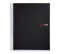 Miquelrius - Cuaderno Notebook The Original, 8 franjas de colores, Cubierta polipropileno opaco, Tamaño A4 (210 x 297 mm), 4 Taladros, 200 Hojas de 70 g/m², Rayado Horizontal 7 mm, Color Negro