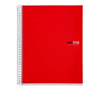 Miquelrius - Cuaderno A4 rayado 7 mm, 200 hojas con 8 bandas de colores, Papel extra opaco 70 g/m², Tapas polipropileno resistente con 4 taladros, Notebook The Originals, Rojo