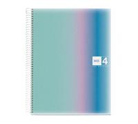 Miquelrius - Cuaderno A4, Rayado cuadrícula 5 mm, 120 hojas de 70 g/m², 4 Franjas de colores, Espiral microperforado, Cubierta de polipropileno, 4 Taladros, Notebook A4 Aurora Santorini