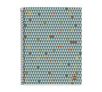Miquelrius - Cuaderno Libreta Notebook 100% Reciclado, 4 Franjas de Colores, A4, 120 Hojas Cuadriculadas 5 mm, Papel 80 g, 4 Taladros, Cubierta de Cartón Reciclado, Diseño Eco Triangles