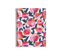 Miquelrius - Cuaderno A4, Tapa dura, 4 Franjas de colores, 120 Hojas cuadriculadas, Papel sostenible 70 g/m² microperforado, 4 Taladros, Diseño flores