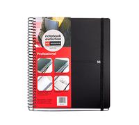 Miquelrius - Cuaderno A5 Evolution Professional 120 Hojas de 70 g/m², 100 Cuadrículadas + 20 Lisas, Tapa Polipropileno Negro, Cierre de Goma, Bolsillo de Cartón y 3 Separadores Movibles (1 con regla)