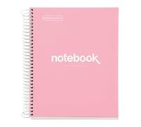 Miquelrius - Cuaderno A5 Notebook Emotions, 120 Hojas de 90 g/m², Cuadrícula 5 mm, 5 Franjas de Colores, Libreta Espiral Microperforado, Cuaderno Cuadriculado, Tapa Rígida, 2 Taladros, Rosa