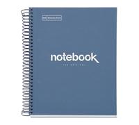 Miquelrius - Cuaderno A5 Notebook Emotions, 120 Hojas de 90 g/m², Cuadrícula 5 mm, 5 Franjas de Colores, Espiral Microperforado, Cuaderno Cuadriculado, Tapa Extra Rígida, 2 Taladros, Azul Marino