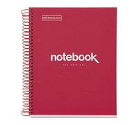 Miquelrius - Cuaderno A5 Notebook Emotions, 120 Hojas de 90 g/m², Cuadrícula 5 mm, 5 Franjas de Colores, Espiral Microperforado, Cuaderno Cuadriculado, Tapa Extra Rígida, 2 Taladros, Rojo