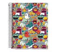 Miquelrius - Cuaderno A5, 140 Hojas de 70 g/m², Cuadrícula 5 x 5 mm, 4 Franjas de colores, 2 Taladros, Cubierta rígida, Colección Level Up