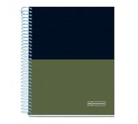 Miquelrius - Cuaderno A5, 140 Hojas de 70 g/m², Rayado horizontal de 7 mm, 4 Franjas de colores, 2 Taladros, Cubierta rígida, Colección Rider Green