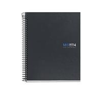 Miquelrius - Cuaderno A5, Libreta cuadriculada 5 mm, Notebook The Original, 4 franjas de colores, 160 hojas de papel opaco de 70 g/m², 2 taladros para archivar, Cubierta de cartón compacto, Grafito
