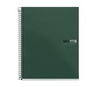 Miquelrius - Cuaderno A5, 6 franjas de colores para organización, 150 hojas microperforadas, Papel opaco 70 g/m², Polipropileno resistente, Libreta rayada 7 mm, Verde Kaki