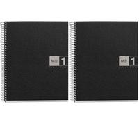 Miquelrius - Cuaderno A5, 80 hojas de 70 g/m², 1 banda de color, Libreta cuadriculada 5 mm, 2 taladros, Cubierta flexible de polipropileno, Notebook The Original, Color Negro/Gris (Paquete de 2)