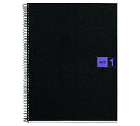 Miquelrius - Cuaderno Notebook The Original, Tamaño A5, 80 Hojas de 70 g/m² y 1 Franja de Color, Rayado Cuadrícula 5 mm, 2 Taladros, Cubierta de Polipropileno, Color Negro/Violeta