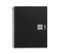 Miquelrius - Cuaderno Notebook The Original, Tamaño A5, 80 Hojas de 70 g/m² y 1 Franja de Color, Rayado Cuadrícula 5 mm, 2 Taladros, Cubierta de Polipropileno, Color Negro/Gris