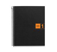 Miquelrius - Cuaderno A5, 80 hojas de 70 g/m², 1 banda de color, Libreta cuadriculada 5 mm, 2 taladros, Cubierta flexible de polipropileno, Notebook The Original, Color Negro/Naranja
