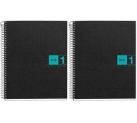 Miquelrius - Cuaderno A5, 80 hojas de 70 g/m², 1 banda de color, Libreta cuadriculada 5 mm, 2 taladros, Cubierta flexible de polipropileno, Notebook The Original, Color Negro/Turquesa (Paquete de 2)