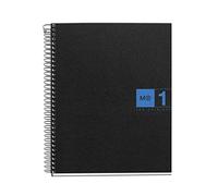 Miquelrius - Cuaderno Notebook The Original, Tamaño A5, 80 Hojas de 70 g/m² y 1 Franja de Color, Rayado Cuadrícula 5 mm, 2 Taladros, Cubierta de Polipropileno, Color Negro/Azul