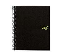 Miquelrius - Cuaderno A5 Cuadriculado 5 mm, 120 Hojas, Negro | 4 Bandas, 80 g/m², Microperforado, Espiral Apertura Total, 2 Taladros, Tapa de Polipropileno 100 % Reciclado