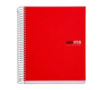 Miquelrius 42003 - Cuaderno A5, 200 hojas (franjas de 8 colores), cuadrícula 5 mm, tapa de polipropileno, color rojo