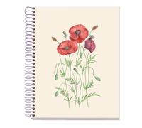Miquelrius - Cuaderno A5 cuadriculado 5 mm, 80 hojas microperforadas de 1 color, Papel extra opaco de 70 g/m², Tapa de cartón extra duro, Espiral, 2 taladros para archivar, Amapola